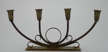 LJUSSTAKE, för fyra ljus, patinerad brons, Skandinavien 1930/40-tal.