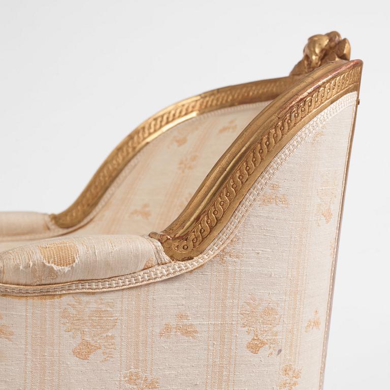 A royal Gustavian giltwood bergère, Stockholm, late 18th century.