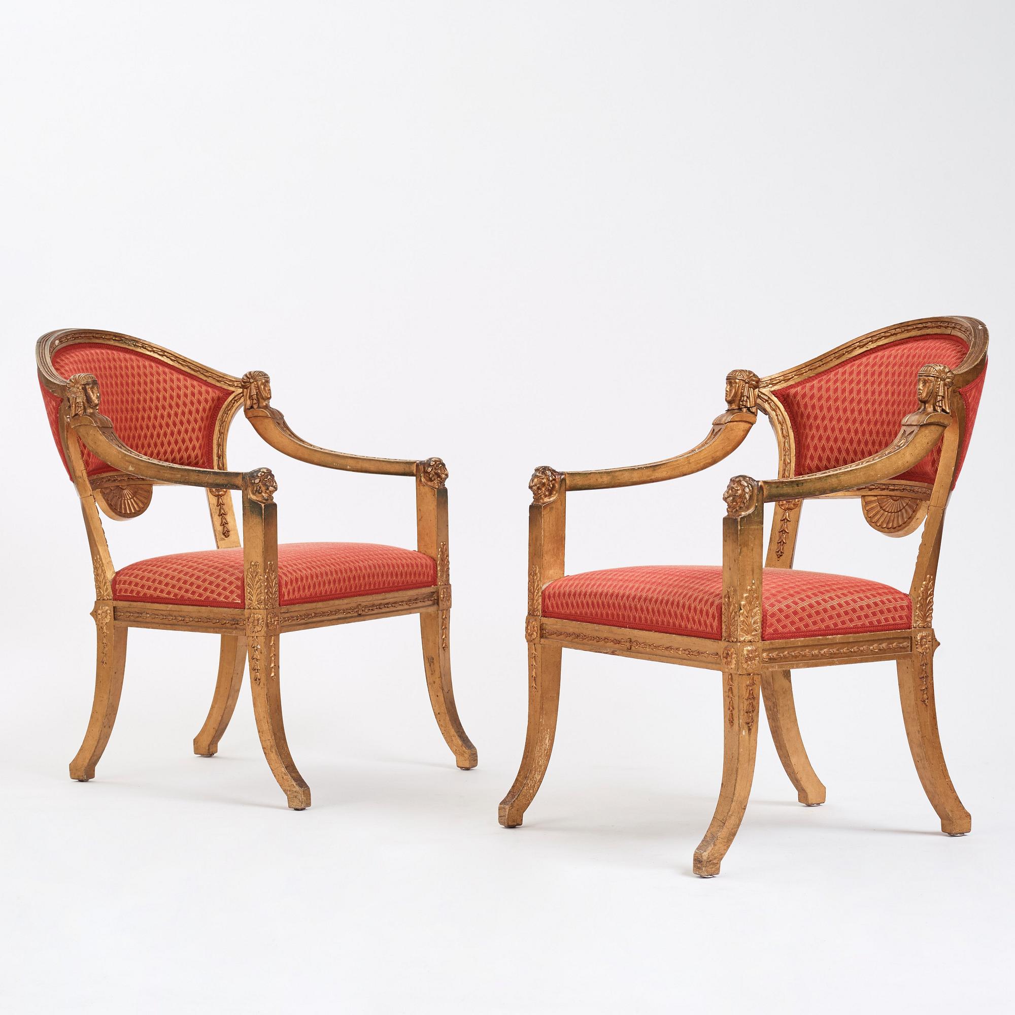 Karmstolar, ett par, Nils Christian Saltons art (mästare i Stockholm 1817-29), 1800-tal.