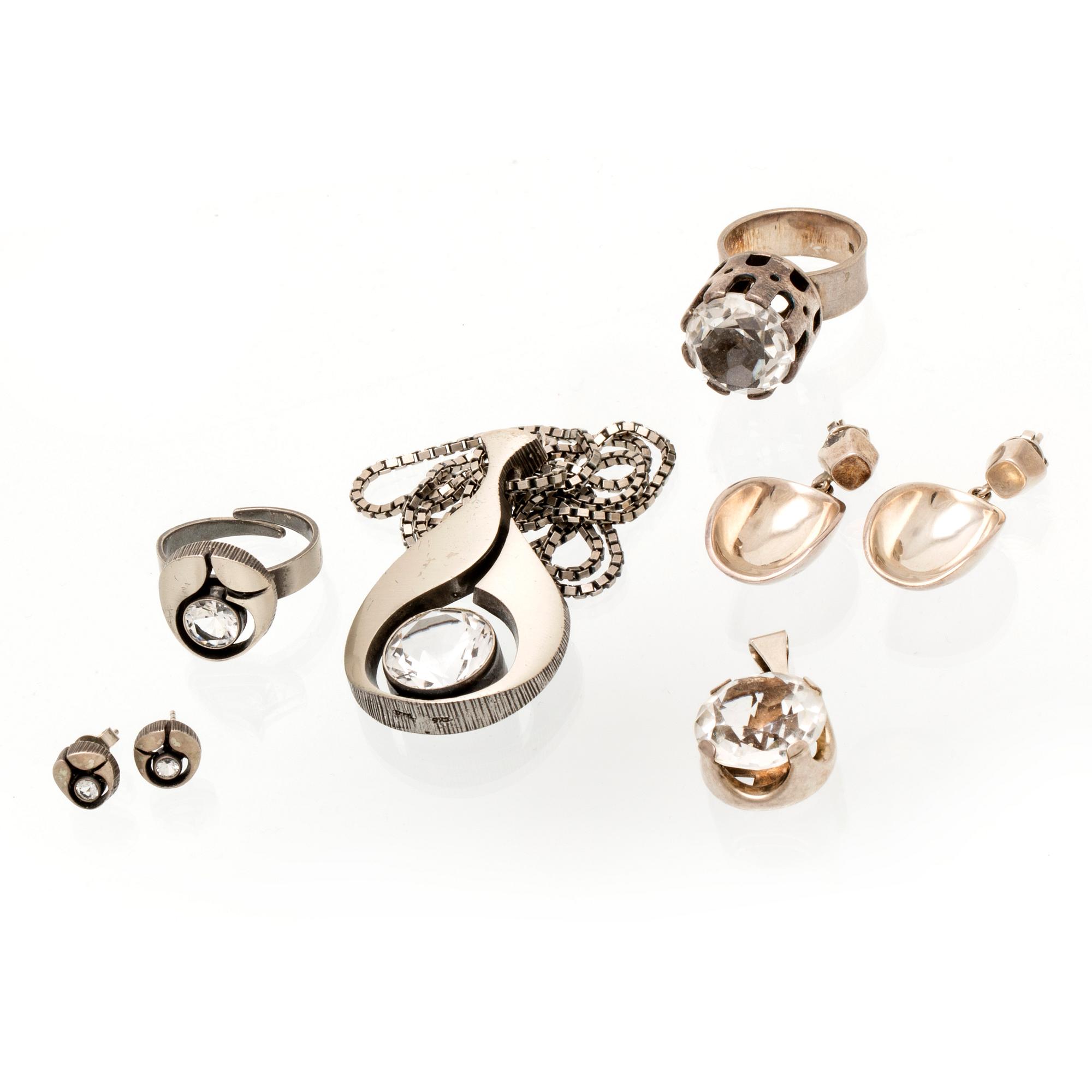Silver jewellery, rock crystal, Karl Laine, Stigbert and others, 6 lots.
