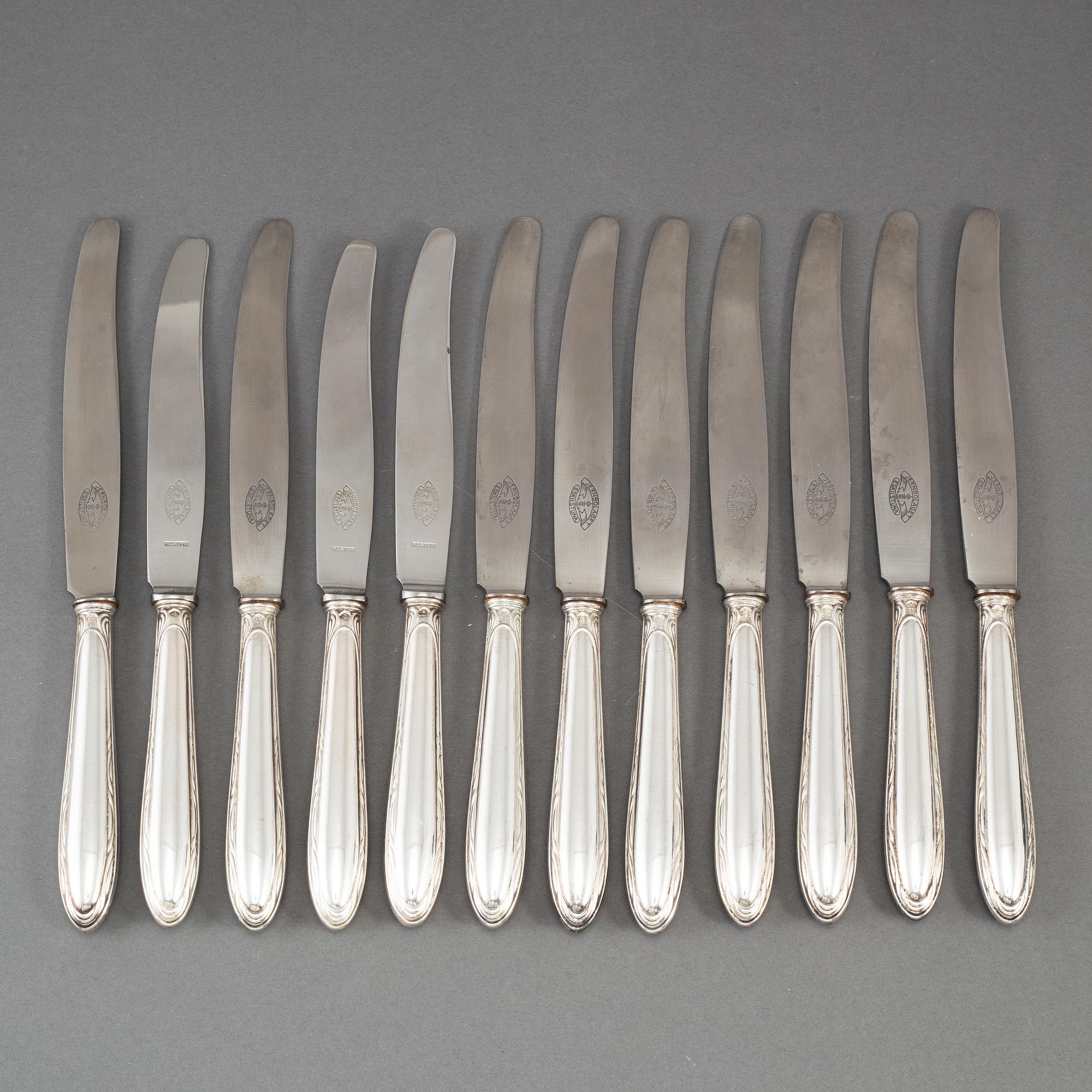 12 silver knives, 'Munvig', K Andersson, Stockholm 1920s.