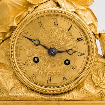 A French Empire mantel clock from 1820s-30s.