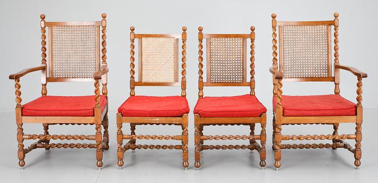 STOLAR, 4 st samt KARMSTOLAR, ett par, barockstil, 1900-talets första hälft.