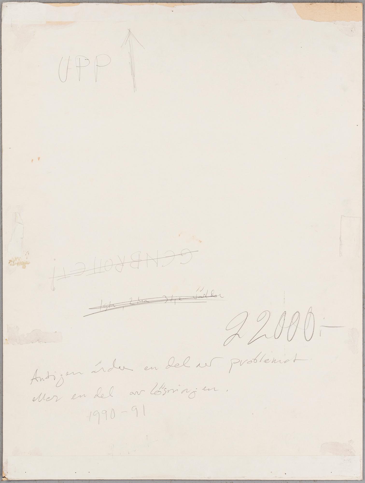 ULF RAHMBERG, mixed media on paper, signed with monogram and dated 11990-91 on verso.