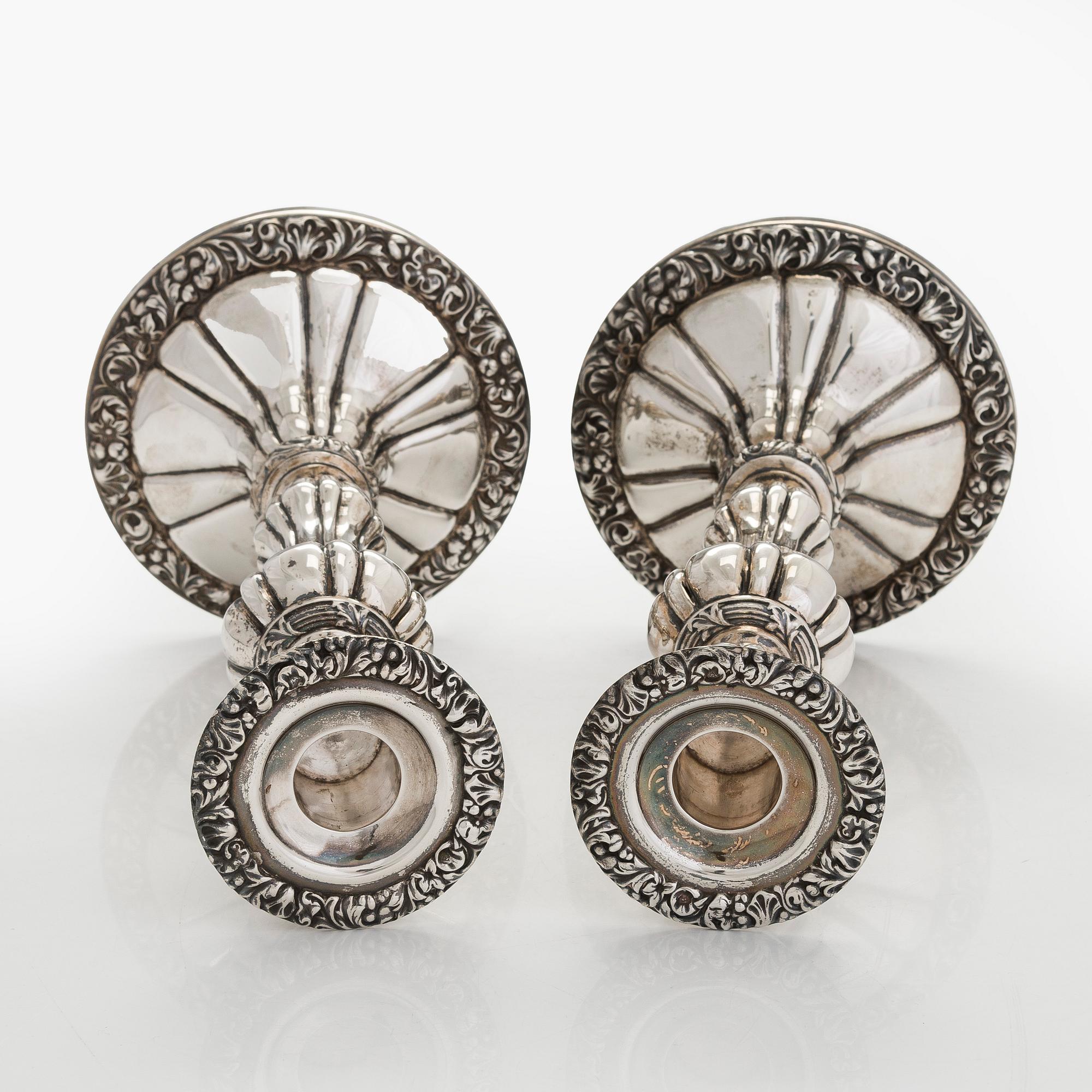 A pair of silver candelabras, a pair, Belgium 1831-1868.