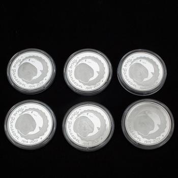 MYNT, 6 st, silver, Myntverket Sverige, minnespräglingar. Vikt 27 g.