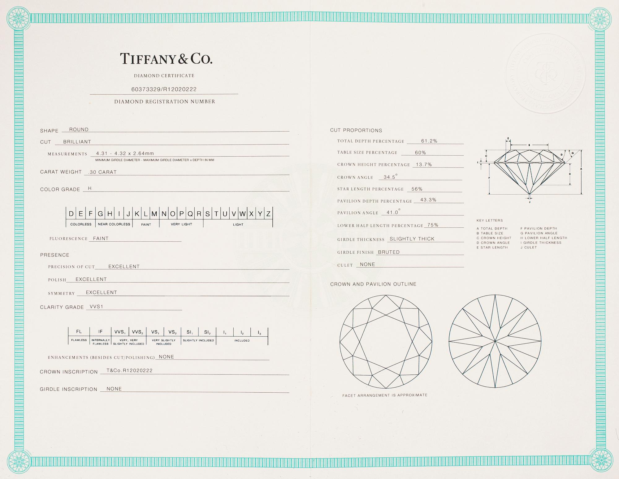 TIFFANY & CO RING, platina, briljant ca 0.3 ct.