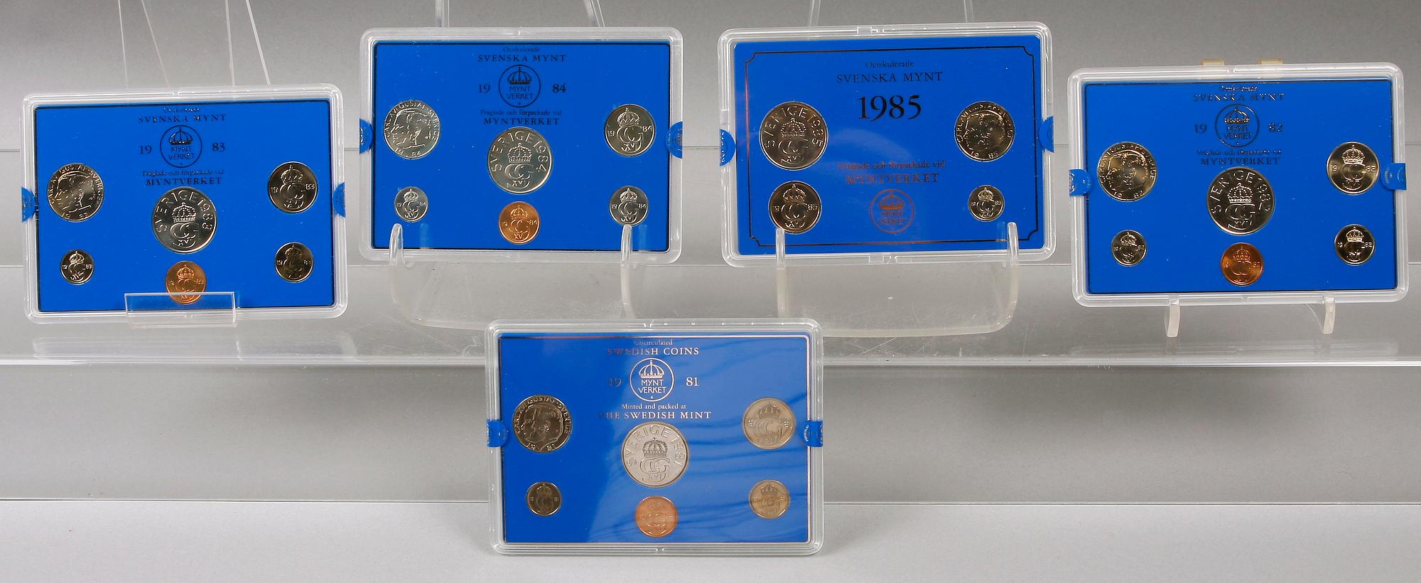 MYNTÅRSSATSER, 20 st, Myntverket Tumba Bruk, Swedish Mint Eskilstuna, 1980-1999.
