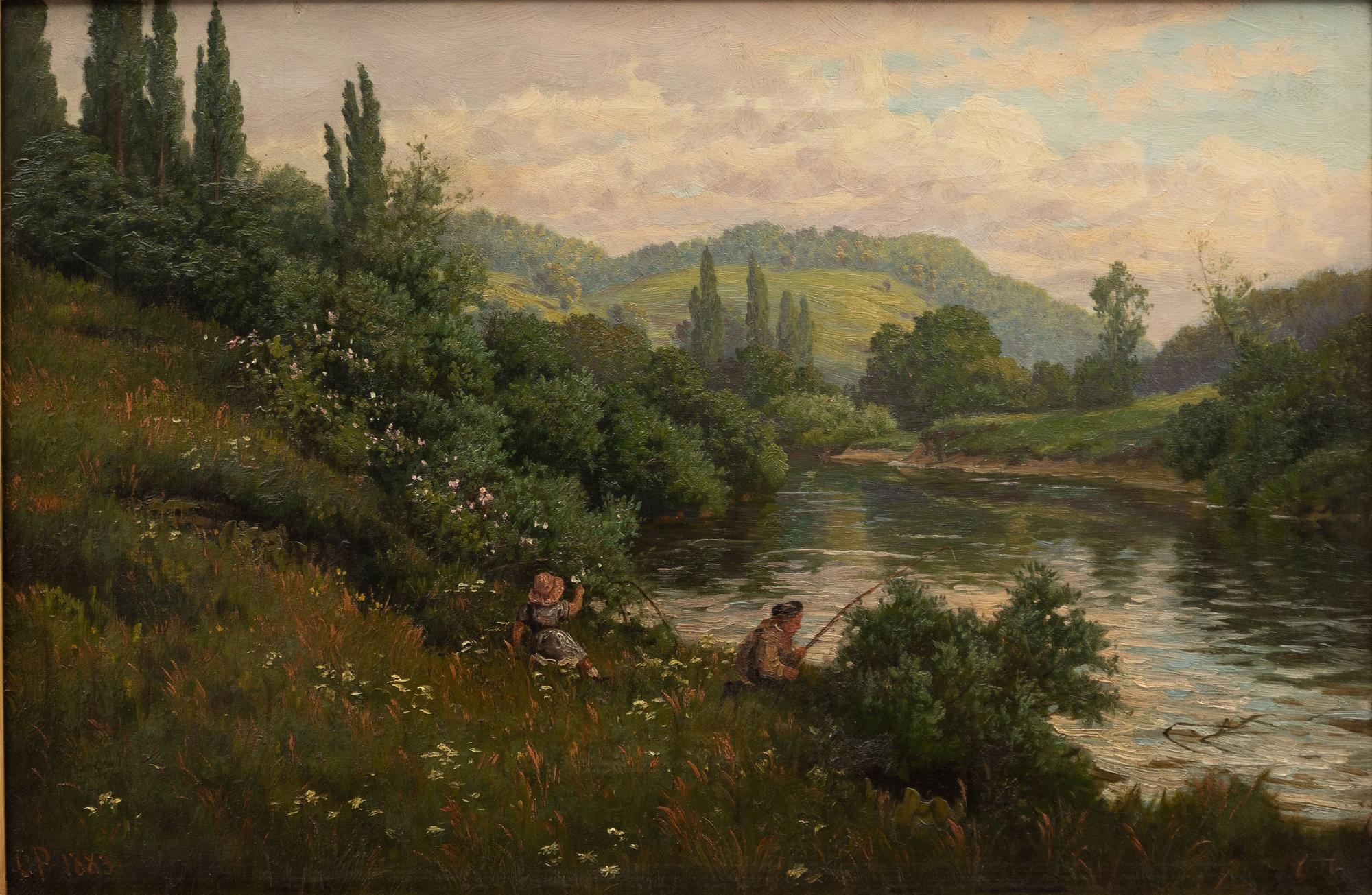 Okänd konstnär, 1800-tal, Barn vid å.