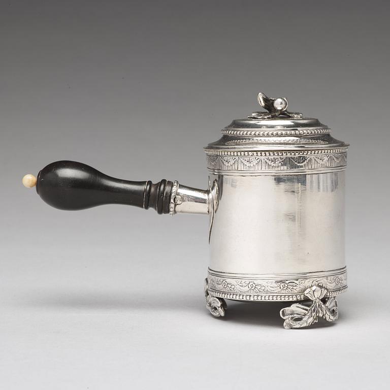A Swedish 18th century silver milk-jug and cover, mark of Anders Brandt, Norrköping 1787.
