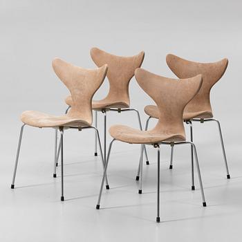 Arne Jacobsen, 8 chairs, “Måsen”/“Liljan”, Fritz Hansen, Denmark.