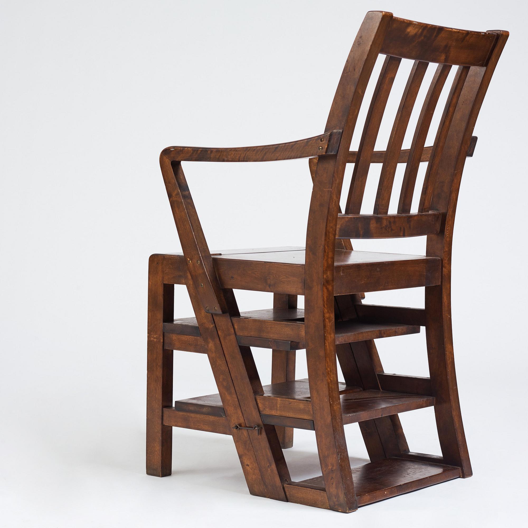 Axel Einar Hjorth, a stained birch library chair/-ladder, Nordiska Kompaniet, 1929, made to the crown prince Gustaf Adolf.