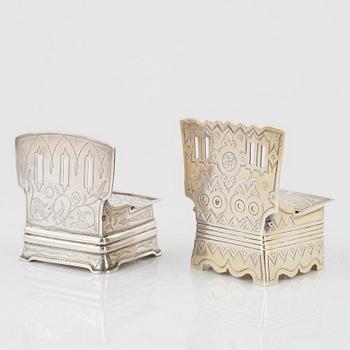 Two Russian Silver Salt Chairs, Moscow 1856-1878.
