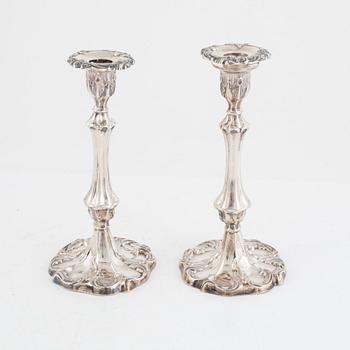 Candlesticks, a pair, silver, Gustaf Möllenborg, Stockholm, 1854.