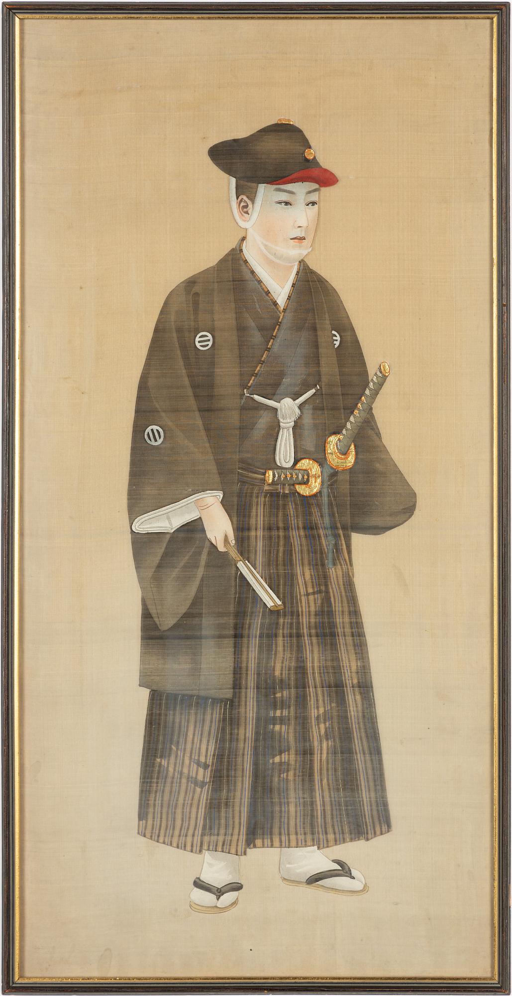 A pair of Japanese silk paintings, unknown artist. Meiji period.