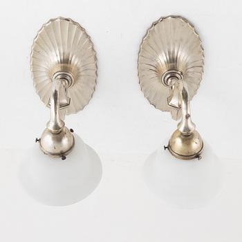 A pair of silver-plate wall lamps, C.G. Hallberg, 1920's.