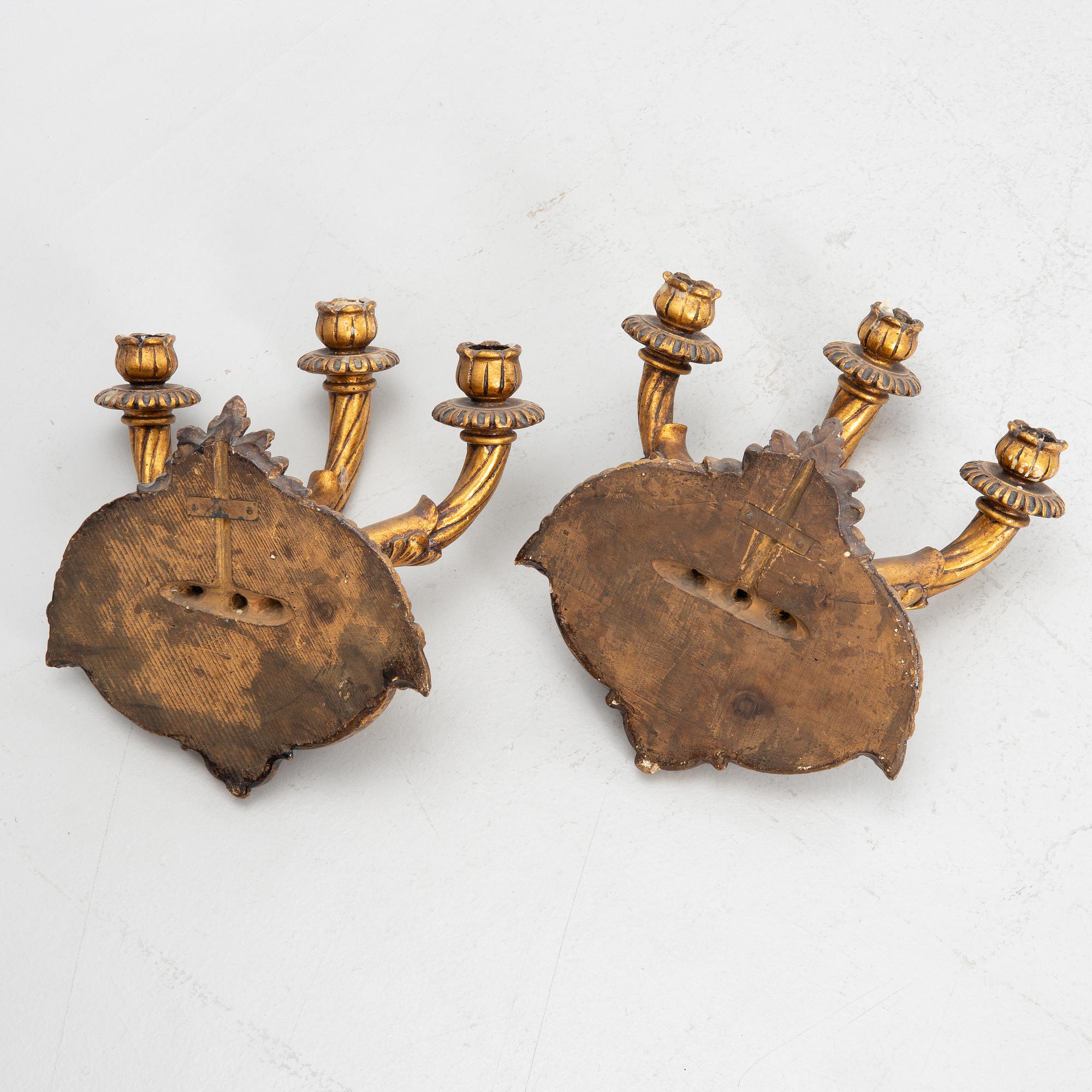 A pair of Baroque style wall sconces, Southern Europe, 20th Century.