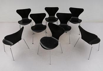 STOLAR, 8 st, "Sjuan", Arne Jacobsen, Fritz Hansen, 1980-tal.