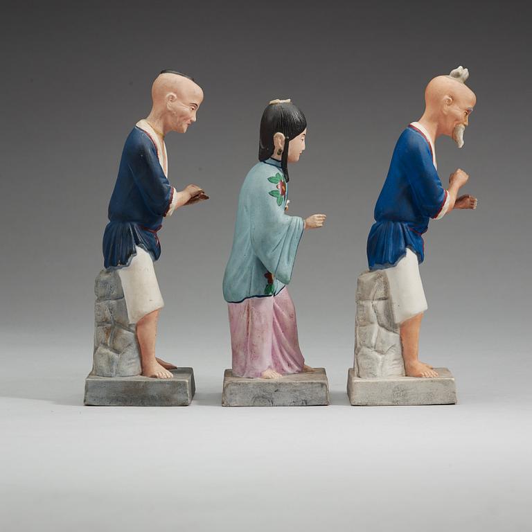 Three Russian bisquit Chinoiserie figures, late 19th Century.