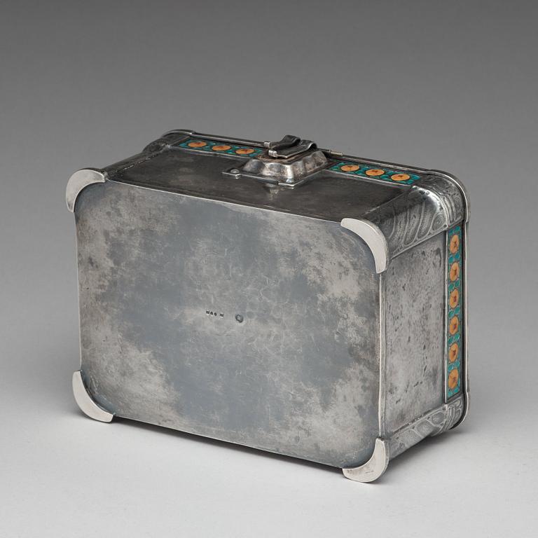 Hugo Lundstedt, a silver and enamel Art Nouveau jewelry casket, Gothenburg 1911.