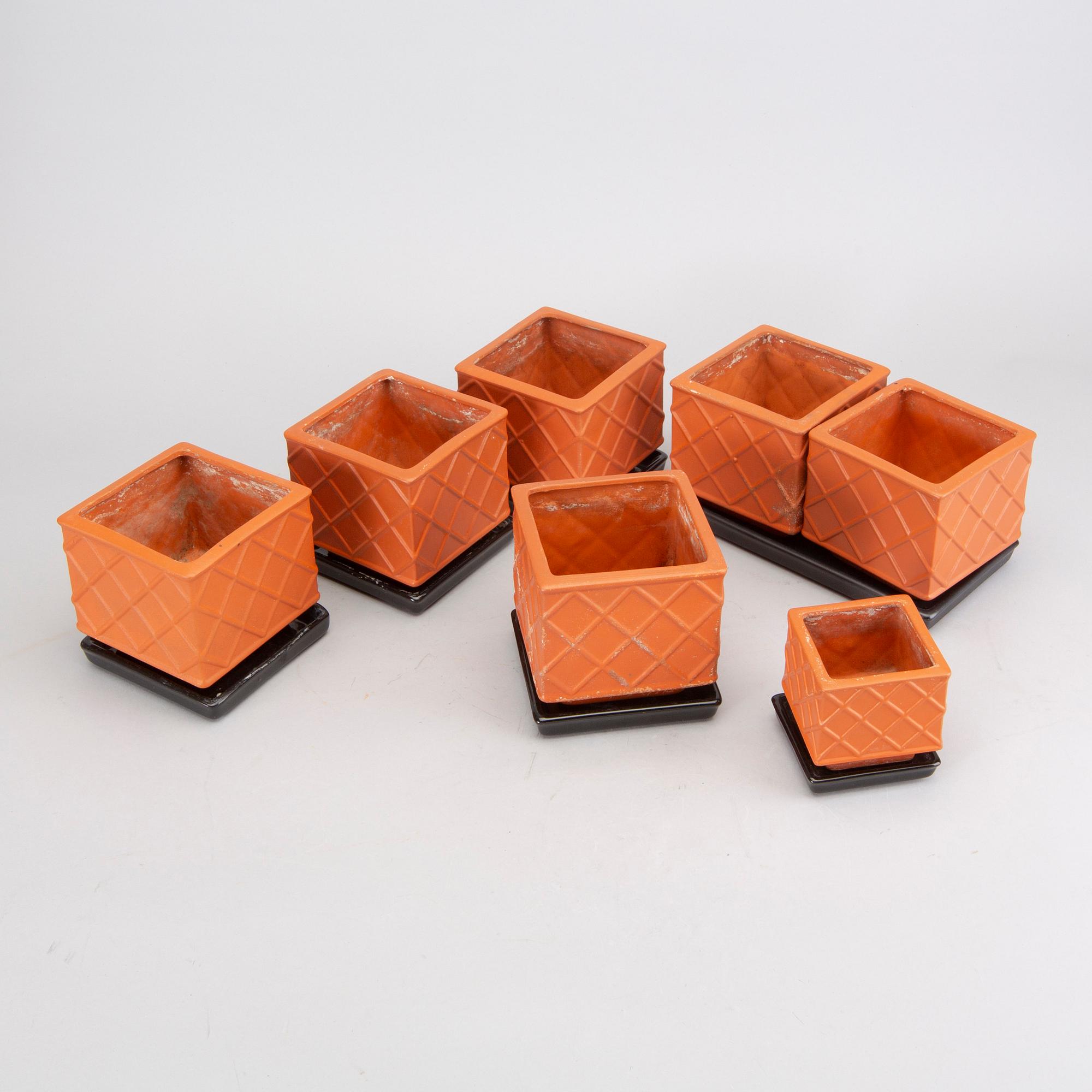 Wilhelm Kåge, a set of seven Planta flower pots Gustavsberg 1950s.