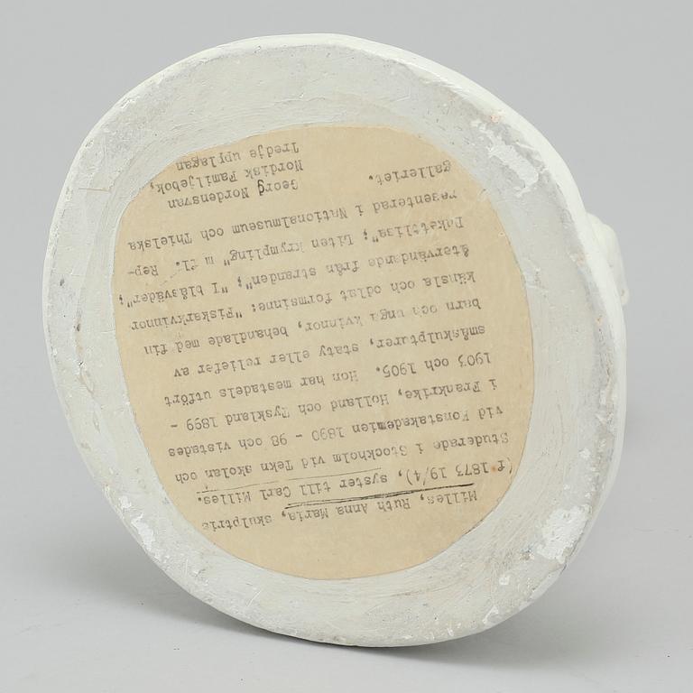 RUTH MILLES, sculpture, plaster, signed and dated 1911.