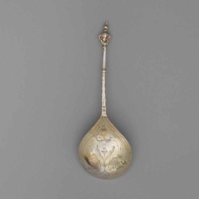 Johan Johansson, sked med dubbel kerubknopp, silver, Västerås (verksam 1605-1654), renässans.