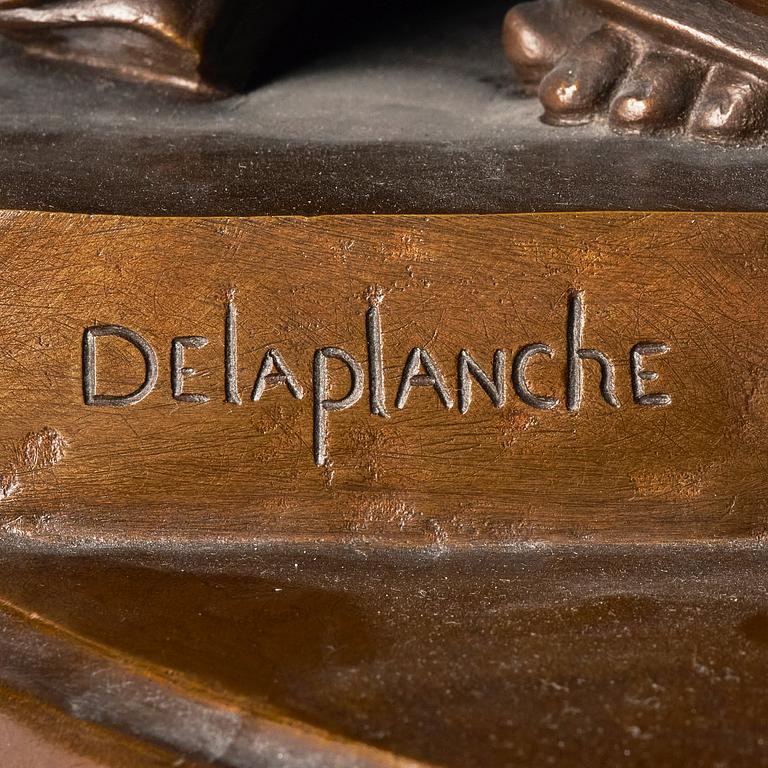 Eugène Delaplanche, a signed bronze sculpture.