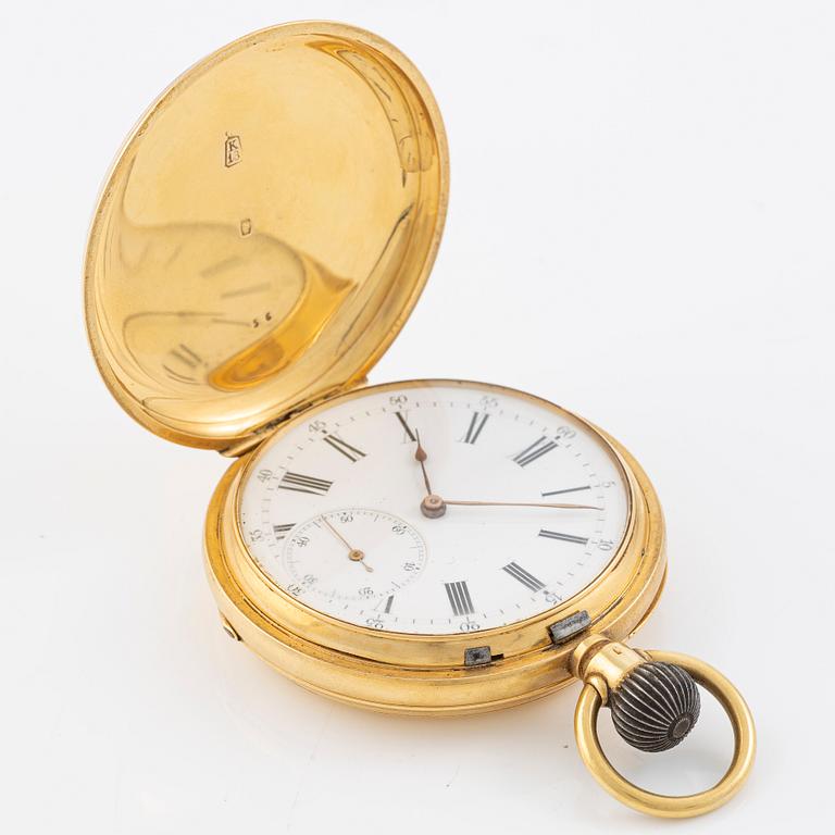Pocket watch, hunter, 18K gold, 50 mm.