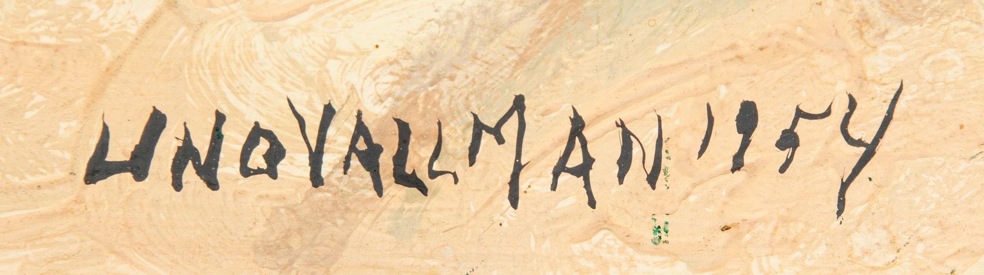 Uno Vallman, blandteknik på papper/pannå signerad och daterad 1954.