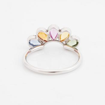 Pear shaped multi coloured sapphire ring.