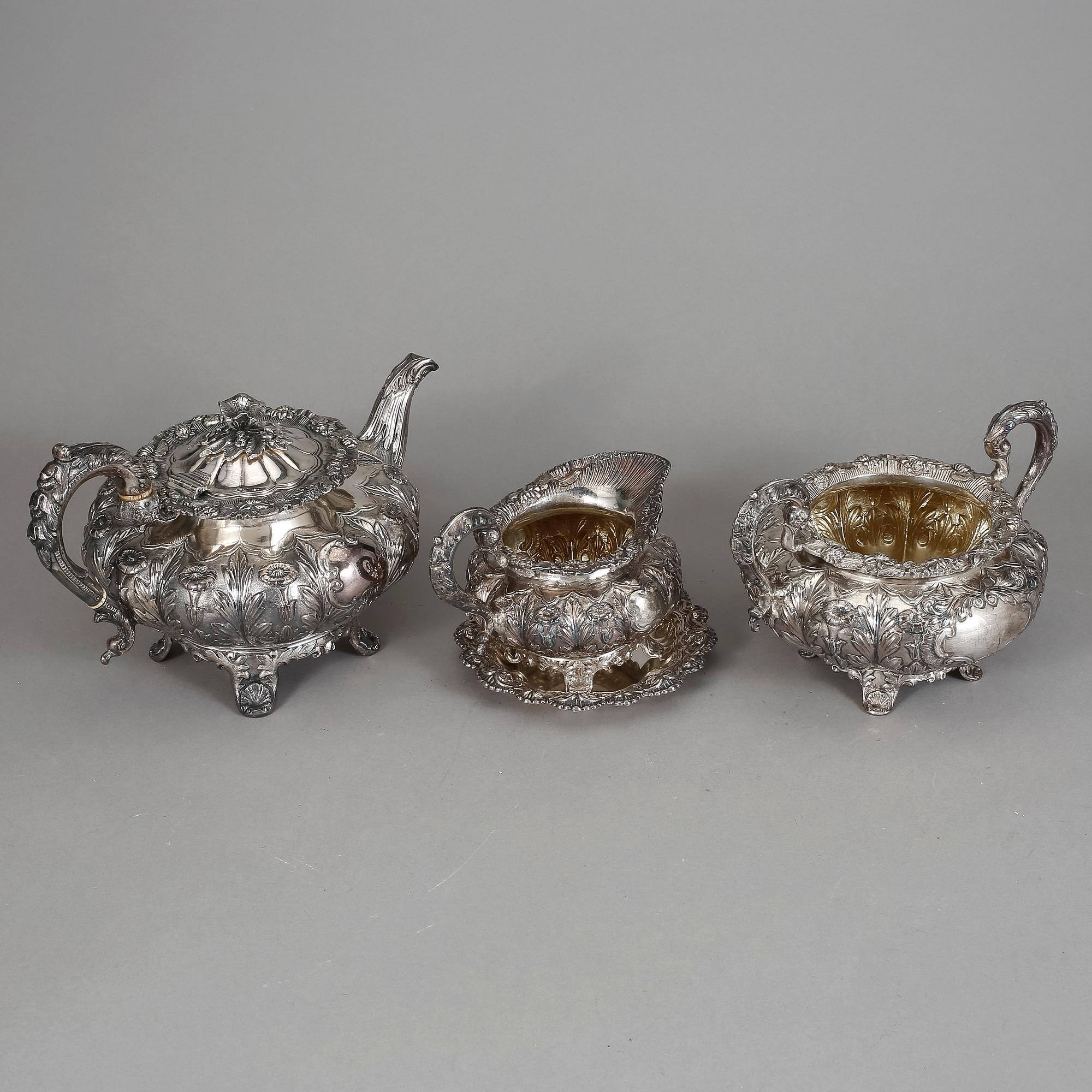TESERVIS, 3 delar, sterling silver, James Lee Bass, Dublin 1838-39. Tot. vikt 2351 g.