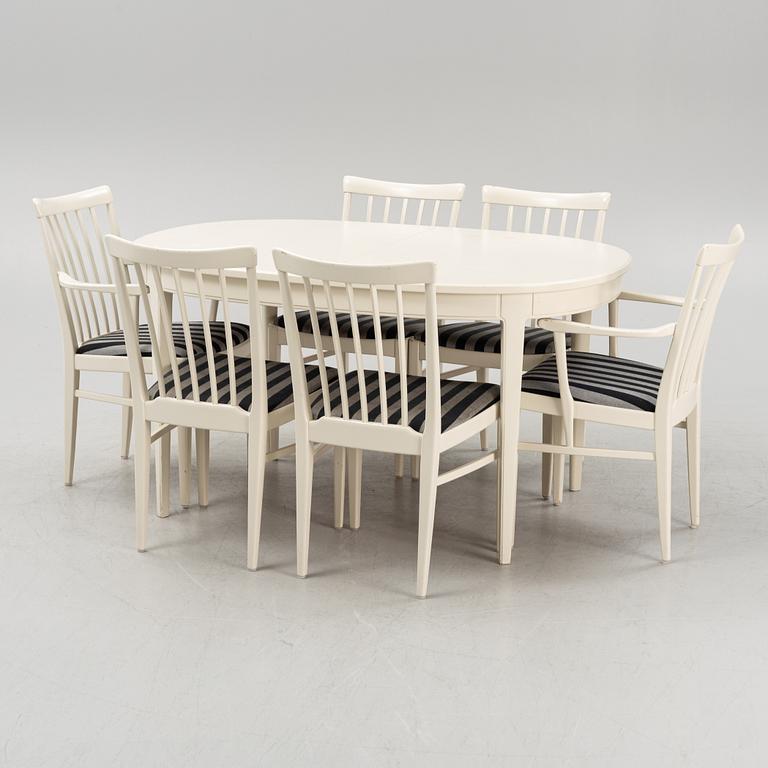 Carl Malmsten, a 'Herrgården' dining table with four chairs and two armchairs, Bodafors, second part of the 20th Century.