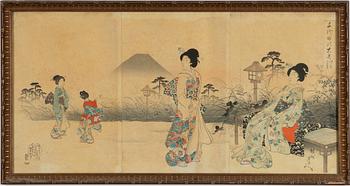 Toyohara Chikanobu,  "Fukiage no yu Fuji (Mount Fuji in the Evening seen from Fukiage Garden)".
