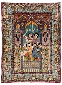 312. A rug, semi-antique, Tabriz, figural, ca 183 x 137 cm.