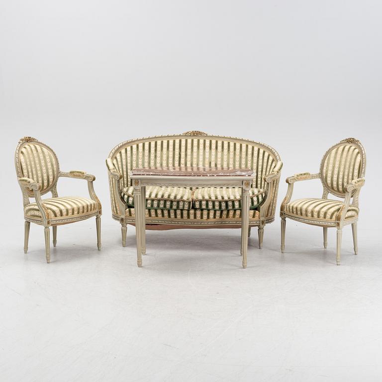 A four piece Gustavian style furniture group, first half of the 20th century.