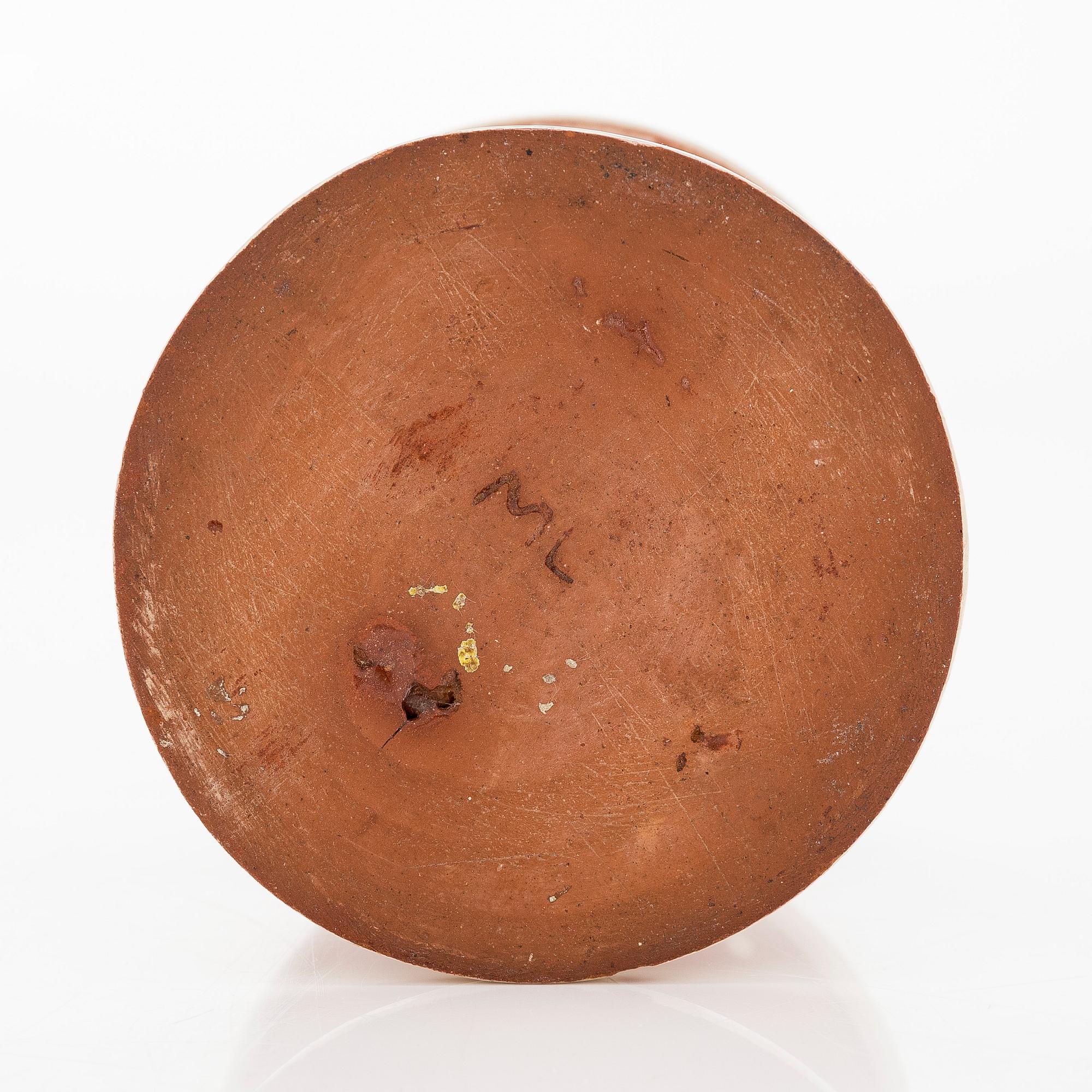 Marita Lybeck, candlestick, red clay, signed ML.