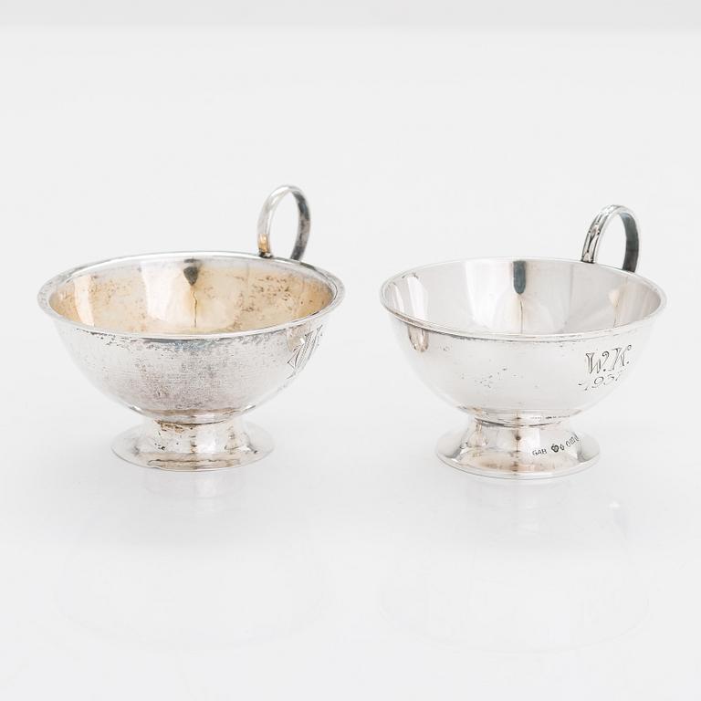 Two sterling silver bowls, Gustav Jansson 1955, 1960, and eight similar silver punsch cups, GAB and CGH 1933-41. Sweden.