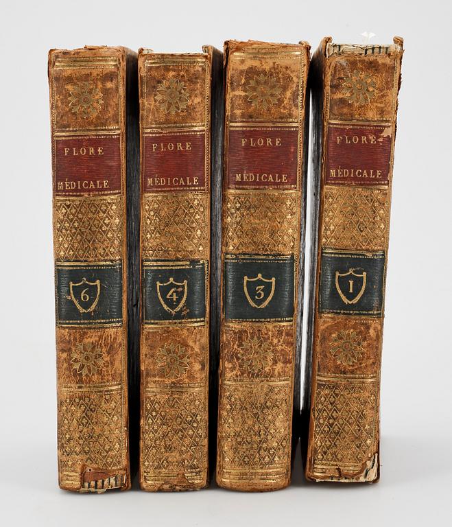 FLORA, 4 vol, "Flore Médicale" av Francois Pierre Chaumeton mfl, Paris 1814-1818.