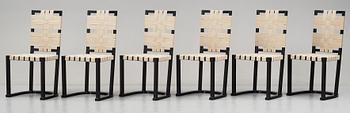 Axel Einar Hjorth, a set of 6 "Futurum"  black lacquered chairs, Nordiska Kompaniet Stockholm 1932.