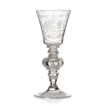 310. Pokal, glas. Troligen Kungsholms glasbruk, 1700-tal.