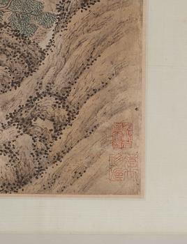 A handscroll of figures in a landscape, and with calligraphy, Qing dynasty, 19th Century.