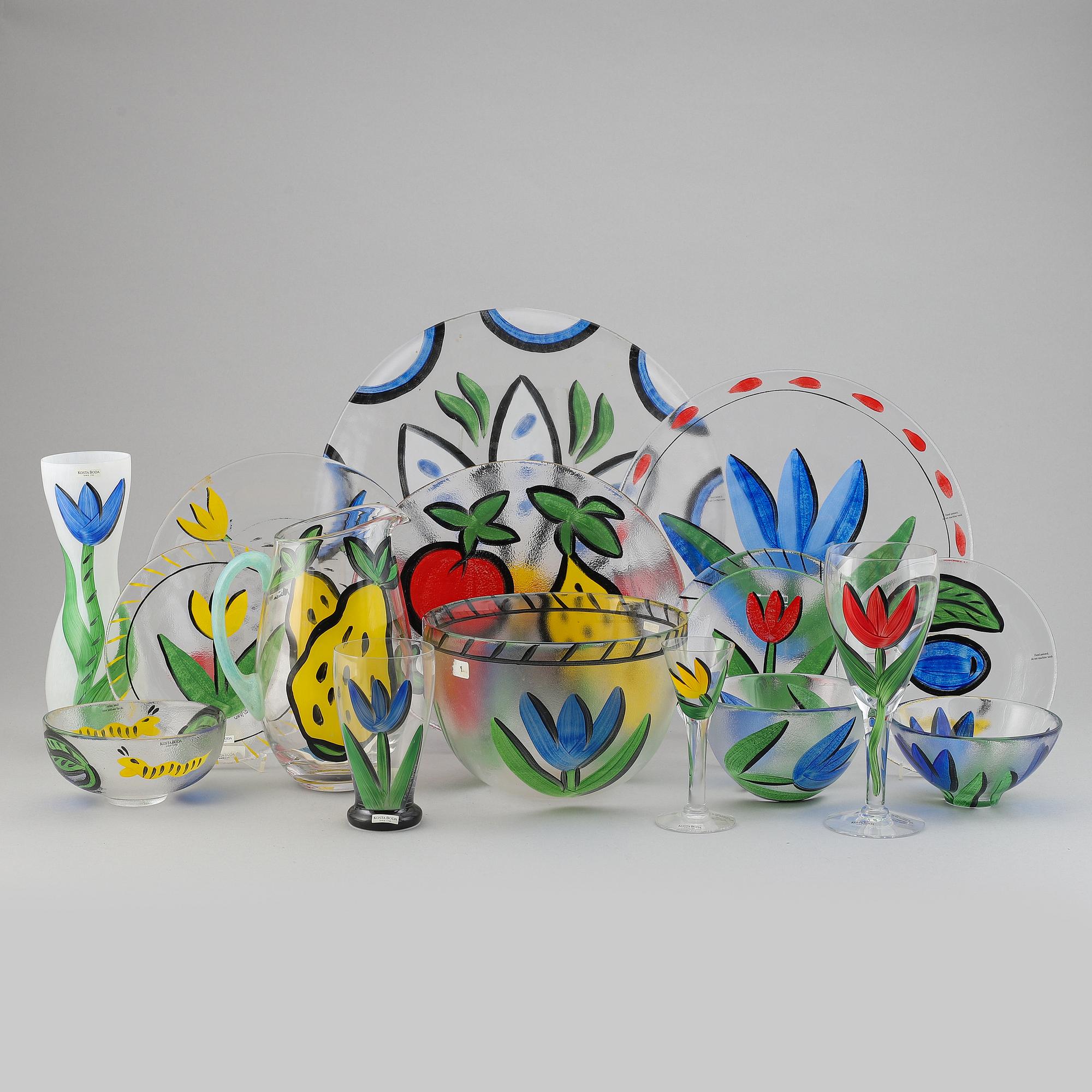 A glass service, 'Tulipa' 56 pcs, by Ulrica Hydman-Vallien, Kosta Boda, signed.