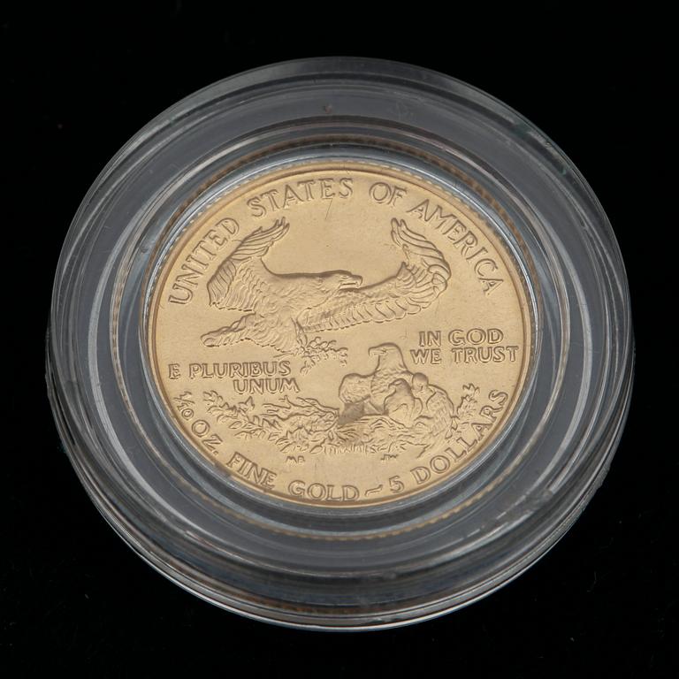 GULDMYNT, 23 k guld, 5 dollar, USA, 1989. Vikt ca 3,3g.