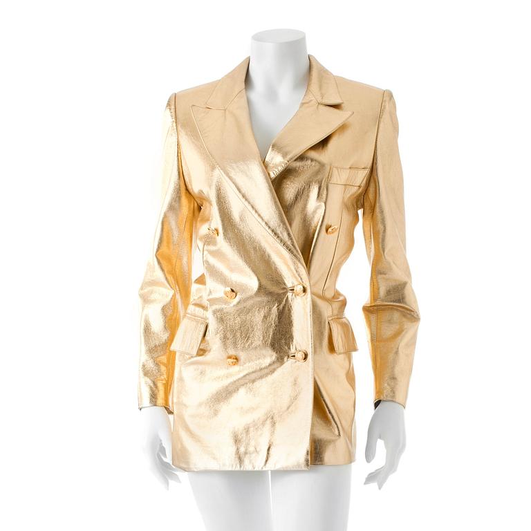 ESCADA, a gold coloured leather jacket.