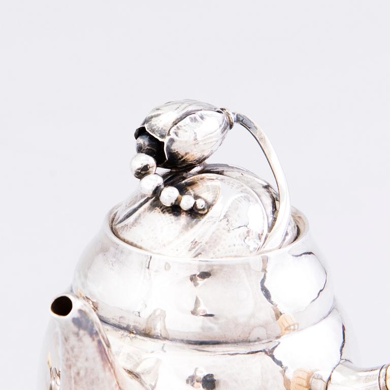 GEORG JENSEN, miniatyyri kahviastiasto, 3 osaa, "Magnolia/Blossom", Kööpenhamina 1933-44.