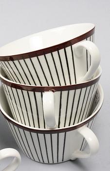 TEKOPPAR med FAT, 6 st, benporslin, "Spisa Ribb", Stig Lindberg, Gustavsberg, 2000-tal.