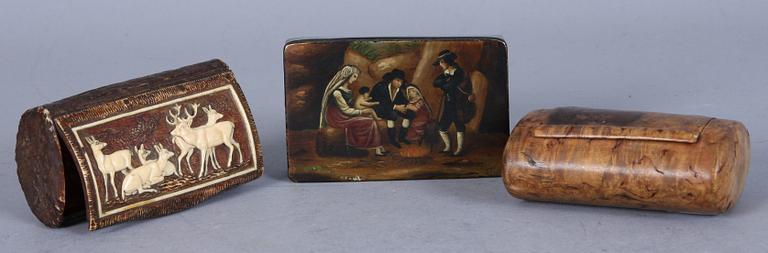 DOSOR, 3 st, trä samt ben, 1800/1900-tal.