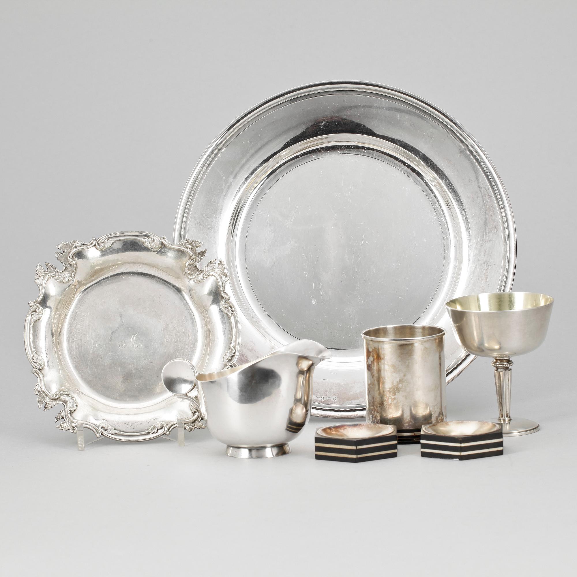 PARTI SILVER, 7 delar, bla St Petersburg 1850, totalvikt ca 850 gram.