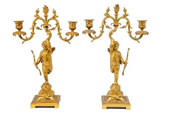 42. A PAIR OF TWO-LIGHT CANDELABRA.